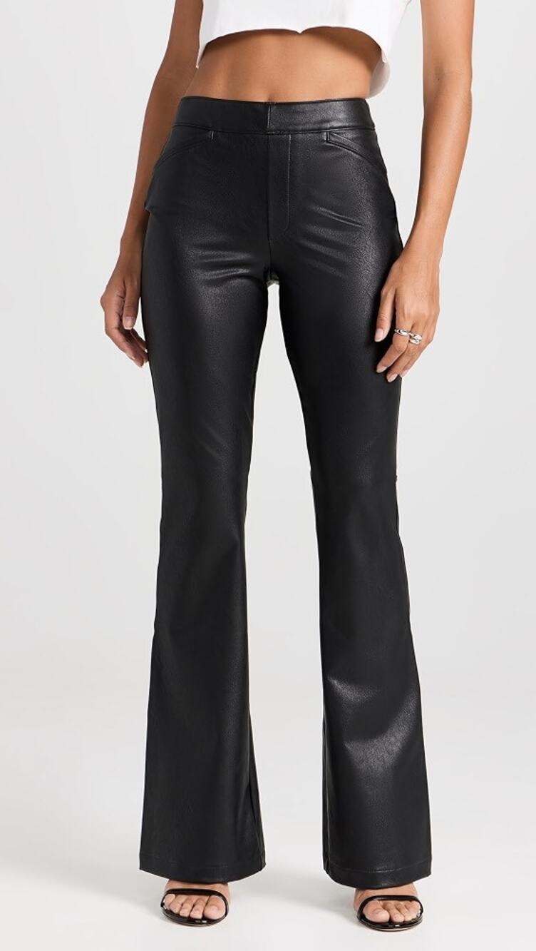 NWT SPANX Leather-Like Flare Pants Luxe Black Size S